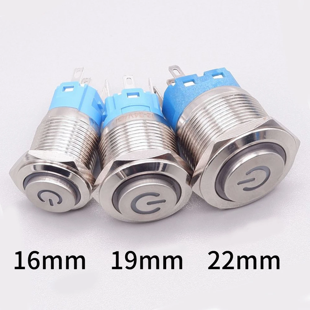 16mm 19mm 22mm Metall Netzteil Schalter Push Button PC Pulsador Auto Motor Backlit 3v 6v 12v 24v 220v momentary Start Stop LED