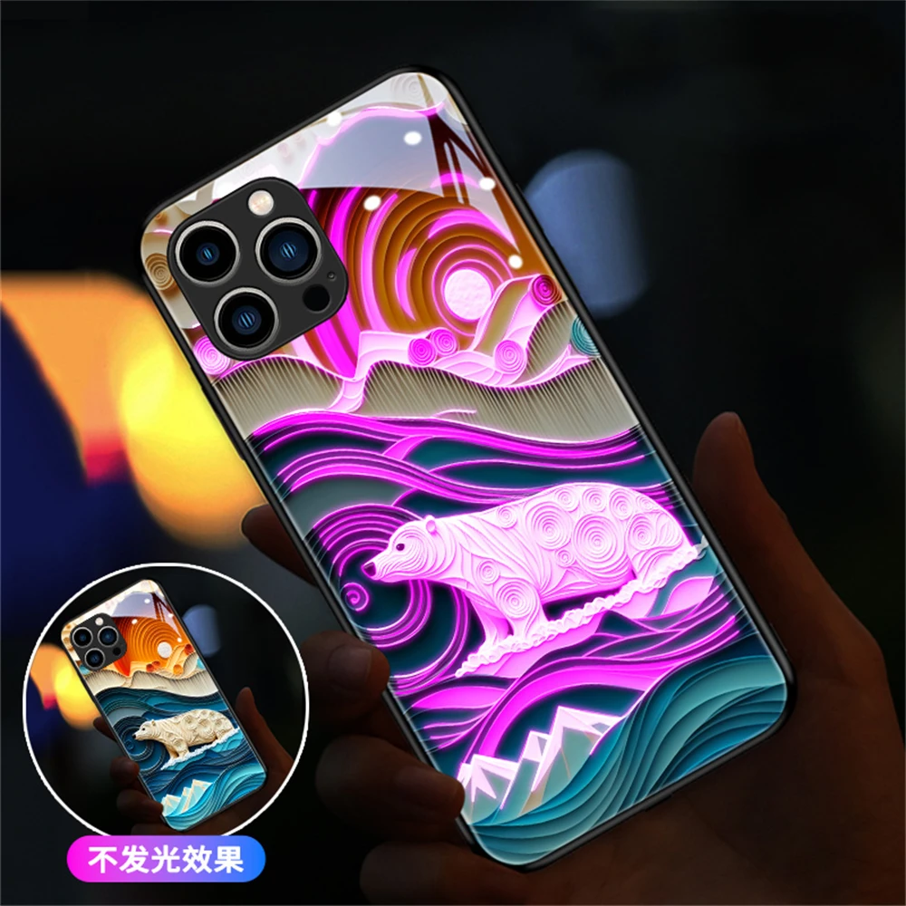 

Animal Origami Design Smart LED Light Glow Glass Phone Case For Huawei Mate 50 40 30 Pro P60 P50 P40 P30 Nova 10 9 8 7