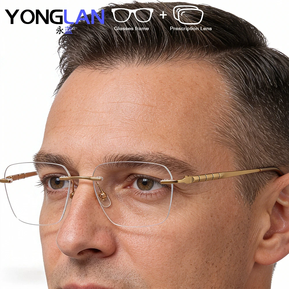 

Очки без оправы из чистого титана 2026: Мужские оптические очки с защитой от синего света, для коррекции прогрессивной близорукости и чтения