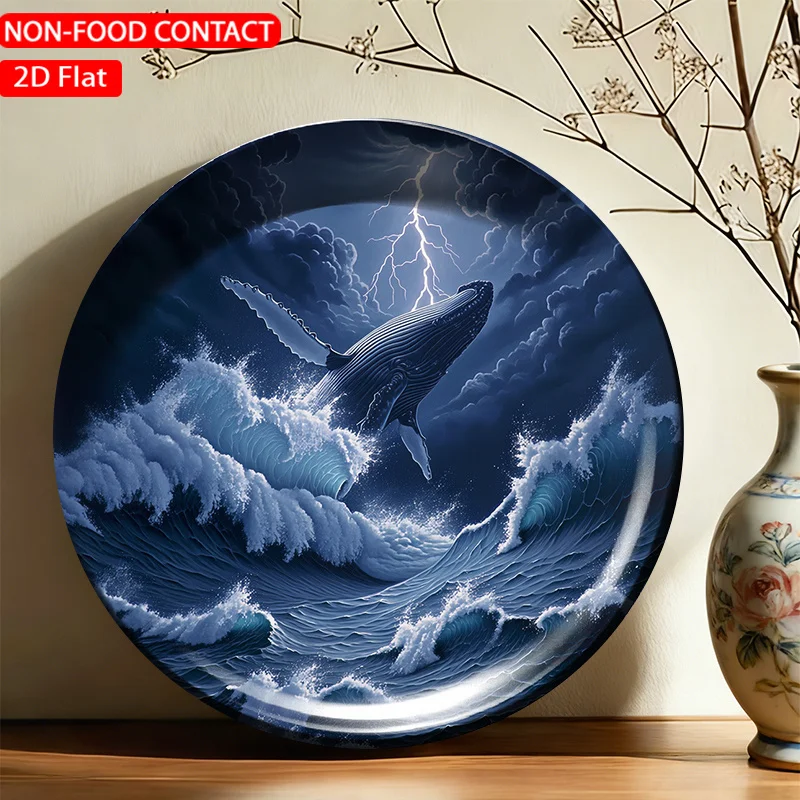 1pc Ceramic Decorative Plate, Whale Storm Surge Art Decorations, Wall Home Decor- for Decorative Purposes Solely, NON-FOOD