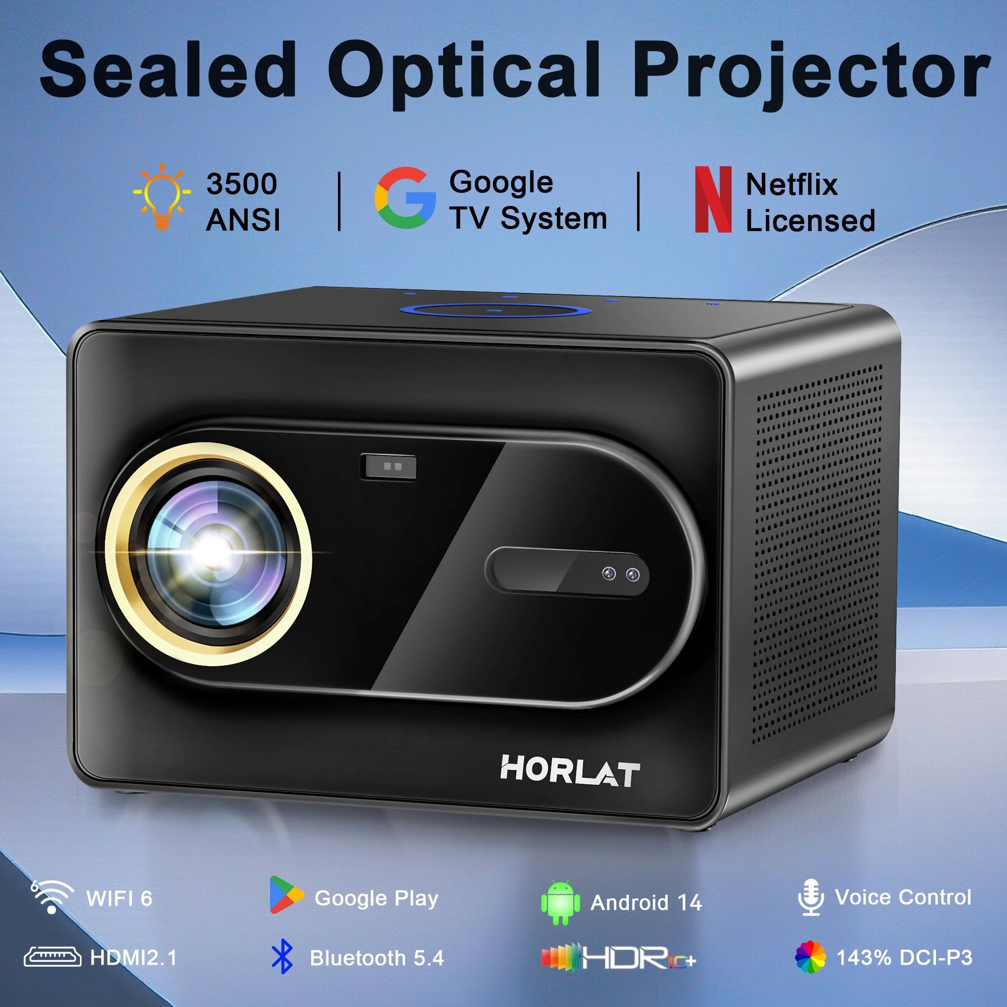 HORLAT Sealed Optical Google TV 3500 ANSI 4K Projector