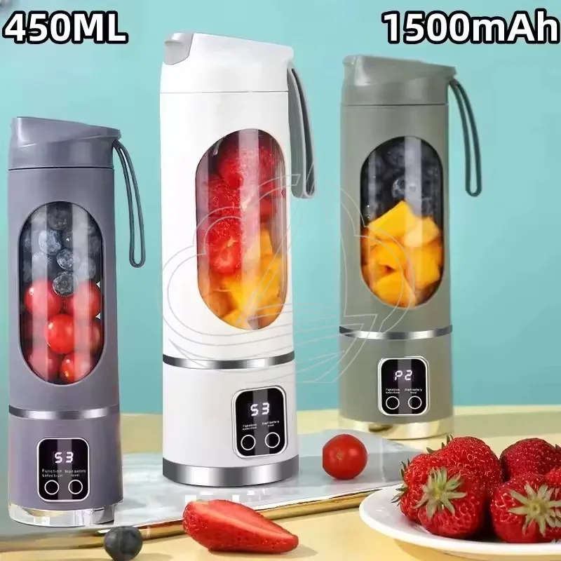 2026 New 450ML Digital Display Mini Juicer Powerful Motor Electric Crushed Ice Rechargeable Cup