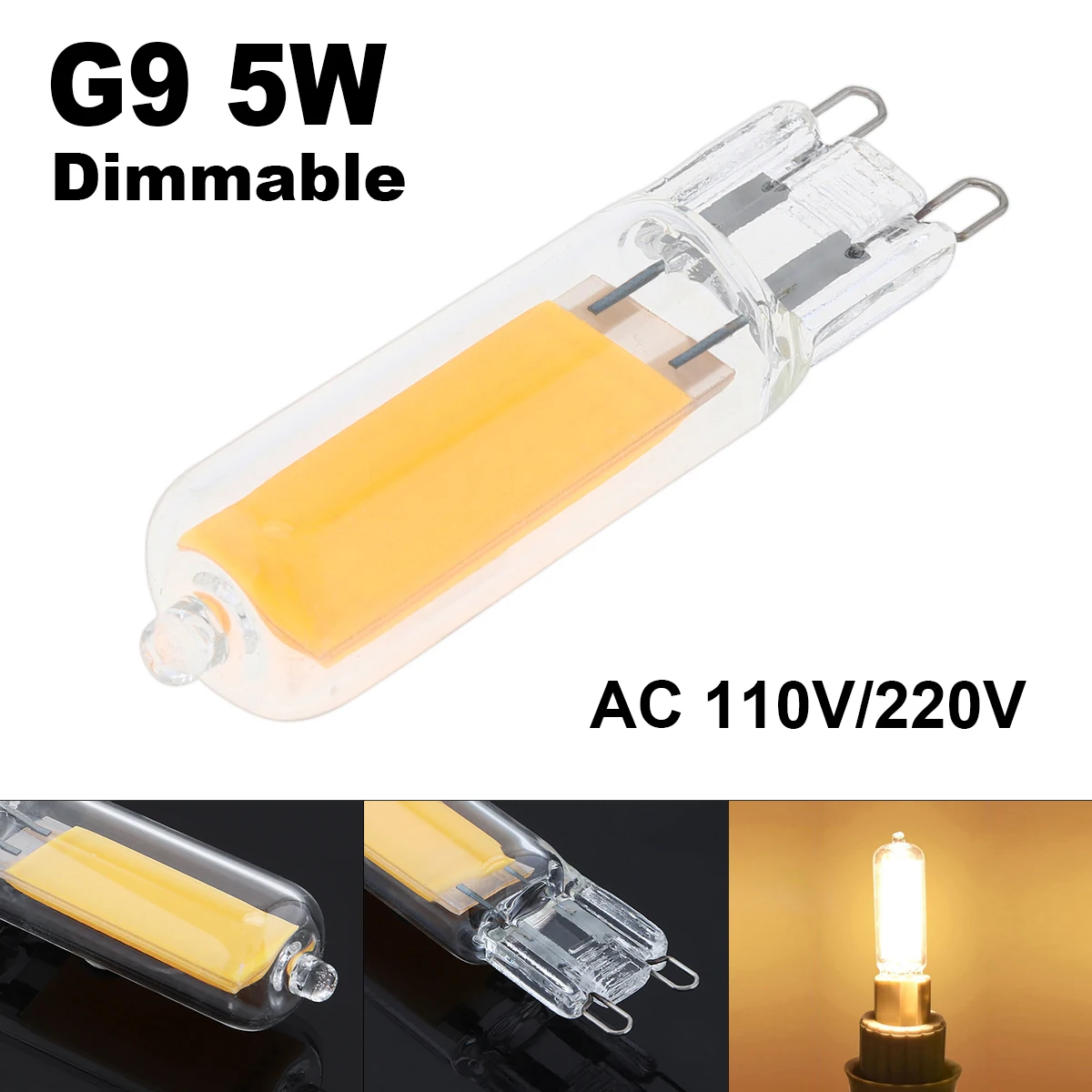 

G9 LED Light Bulb 5W 110/220V Dimmable COB Glass LED Lamp Chandelier Pendant Light Replace Halogen Bulb