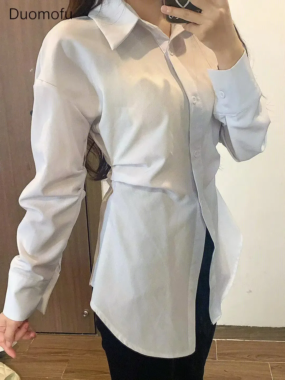 Duomofu White Chic Slim Waist Long Sleeve Women Shirt Autumn New Simple Classic Single Breasted Fashion Pure Color Female Shirts