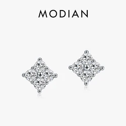 MODIAN Simple D Color Moissanite 925 Sterling Silver Dazzling Lab Created Diamond Ideal Cut Stud Earrings For Women Jewelry