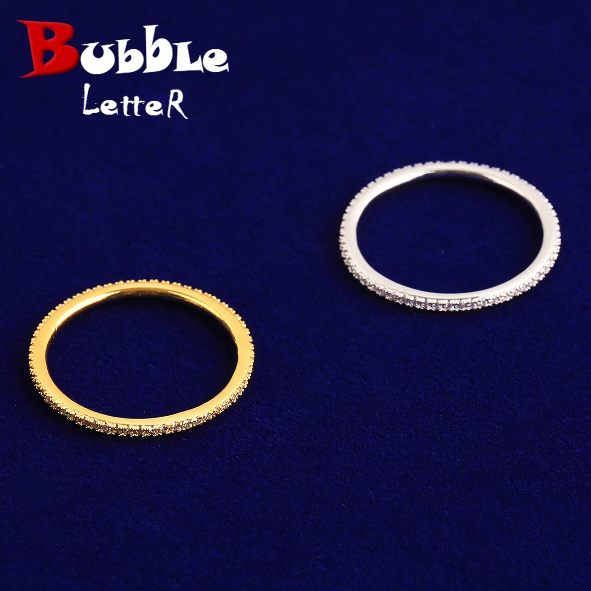 خاتم زفاف على شكل حرف فقاعي مثلج للرجال مطلي بالذهب الحقيقي 5A مجوهرات الهيب هوب