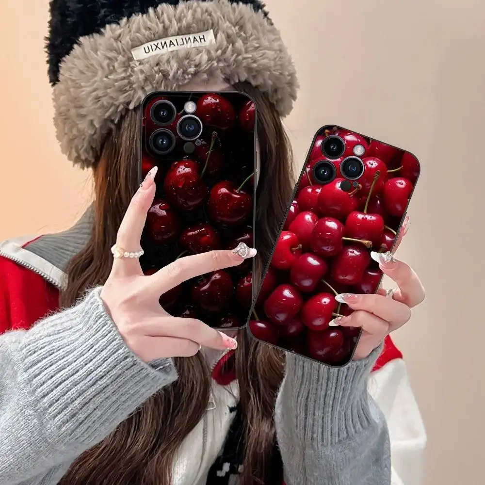 

Cute C-Cherry Phone Case For iPhone 16,15,14,13,12,11,Pro,XS,Max,XR,Plus,E,SE4,Mini Black Fashion Cover