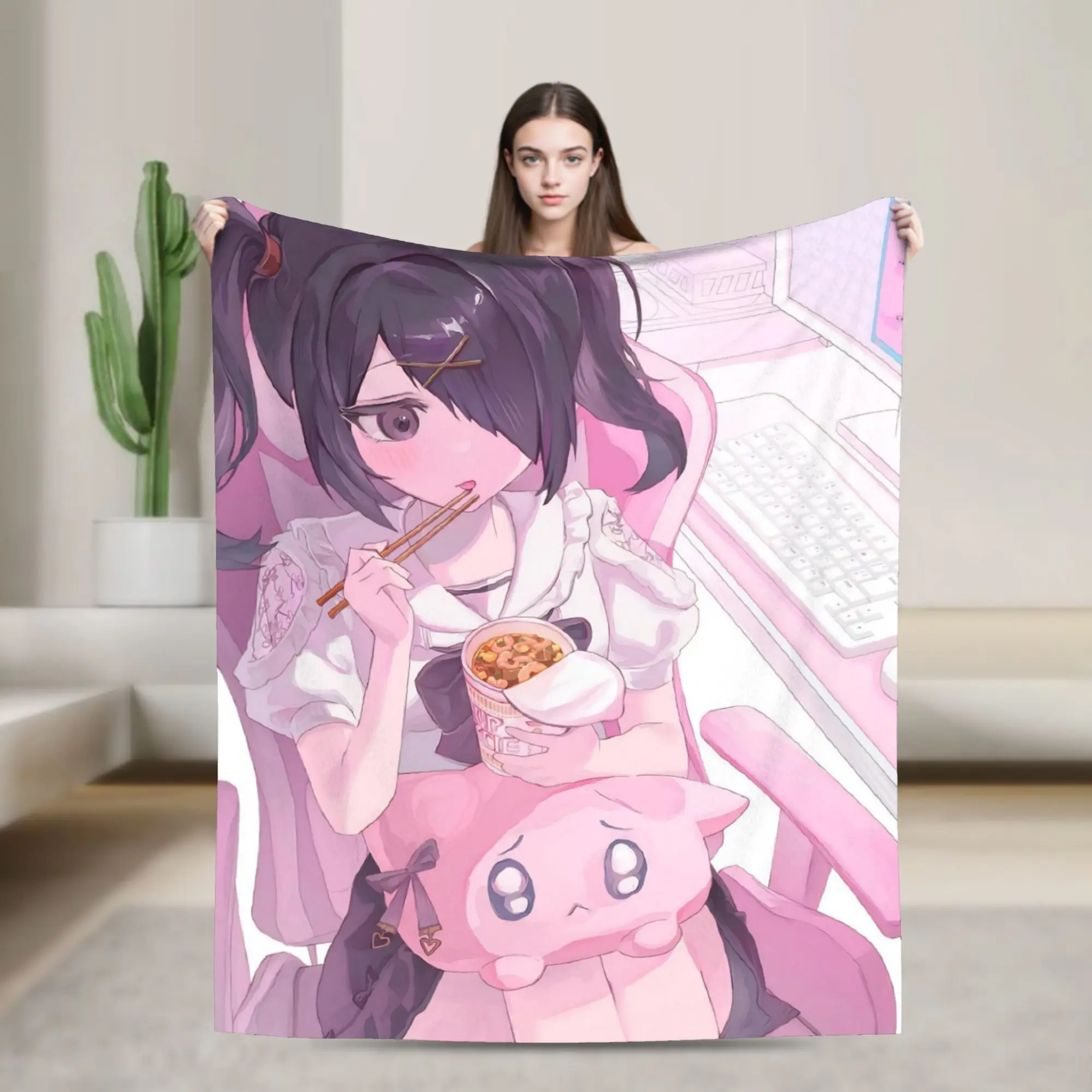 Ame Angel-Chan Blanket Flannel Spring Autumn Anime Game  Multifunction Warm Throw Blankets for Bedding Travel Plush Thin Quilt