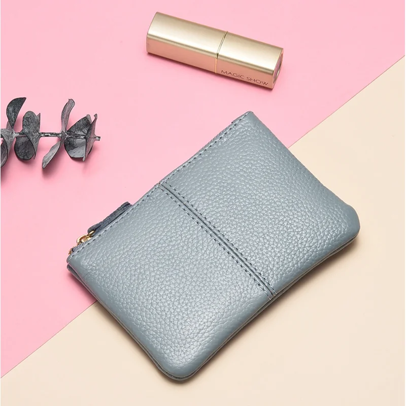 Women Genuine Leather Coin Purse Small Card Bag Zipper Short Wallet Mini Card Holder Cowhide Multi-functional Money Bag