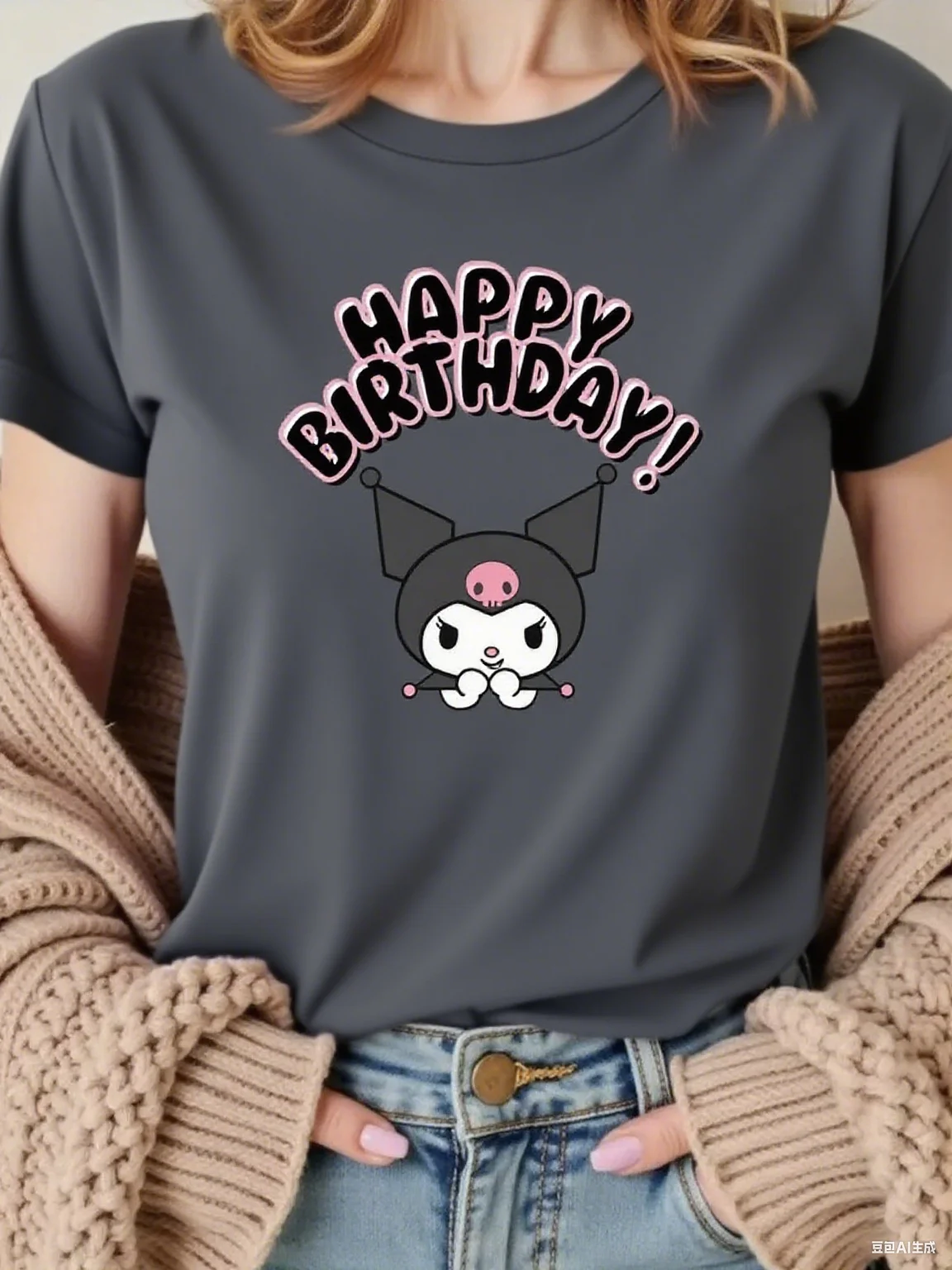 رائعتين Kuromi عيد ميلاد سعيد القطن تي شيرت متعة الكرتون طباعة المحملة لارتداء اليومي العلامة التجارية الشارع الشهير طباعة جديد وصول المحملة S-4XL