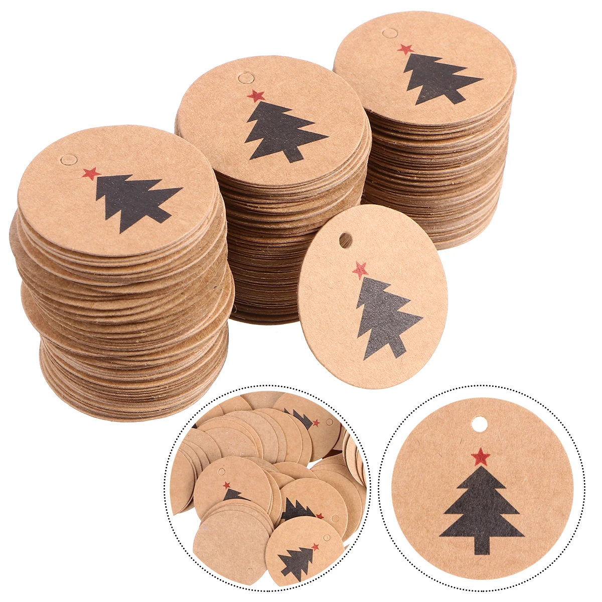 

200pcs Round Kraft Paper Hanging Tags Christmas Decor Gift Tags for Holiday Festivals DIY Craft Projects Bookmark