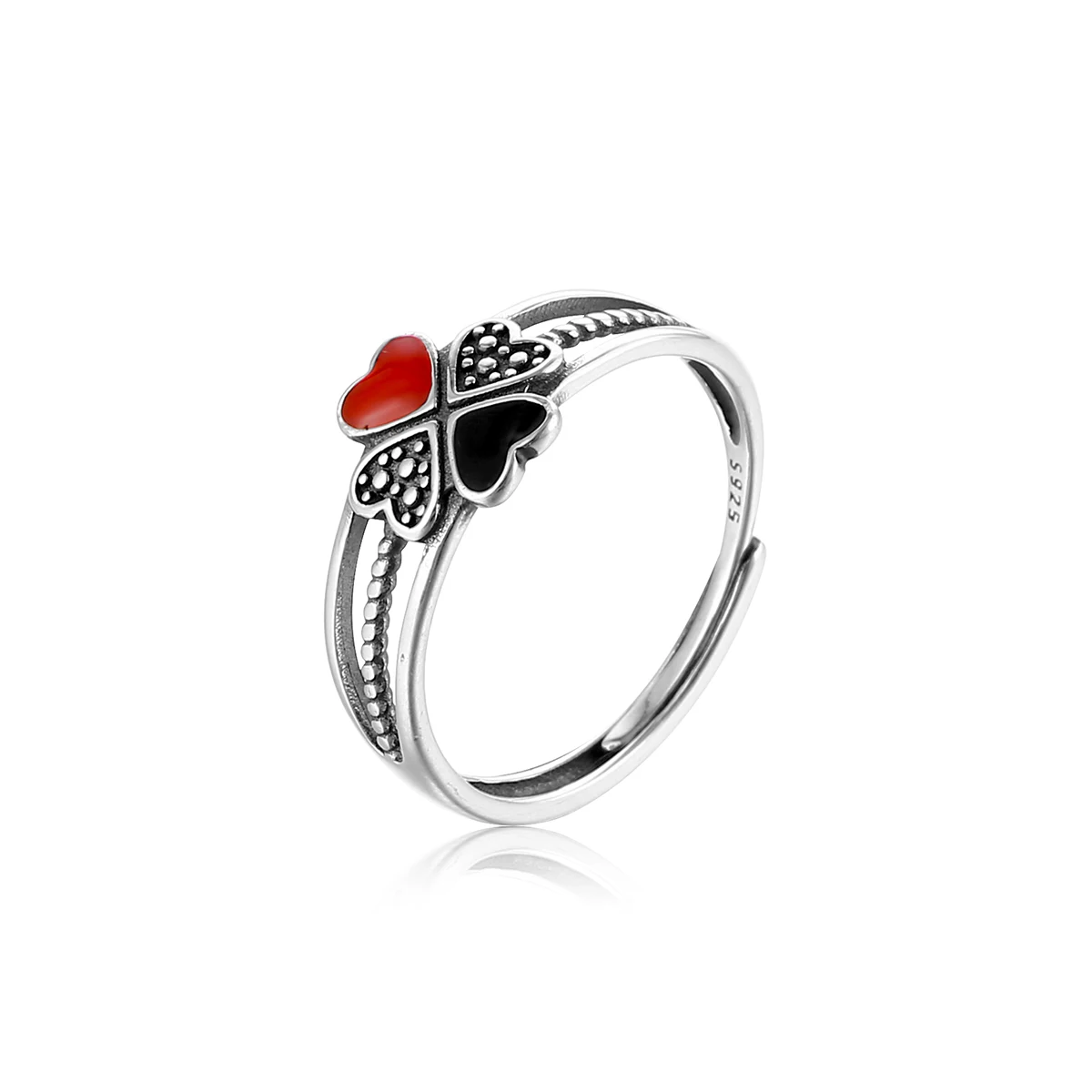 RYJU 925 Sterling Silver Four-leaf Clover Symbol Ring Heart-shaped Finger Ring for Women Party Retro Punk Trend Fine Jewelry