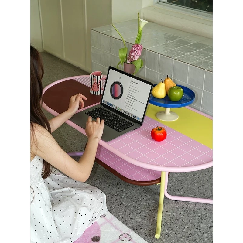 Oval double-layer coffee sofa side table household side table dopamine