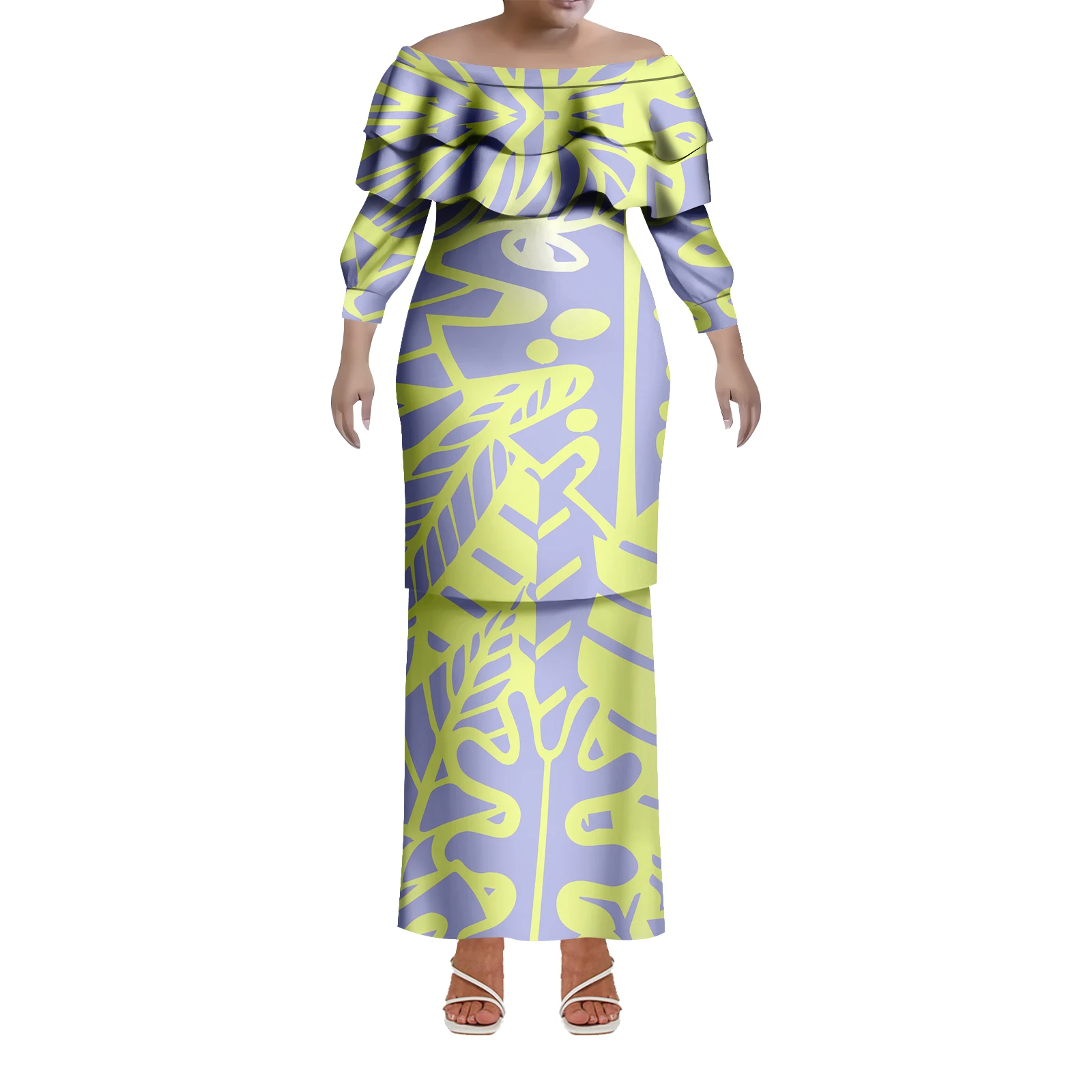 Summer Round-Neck Puletasi Dress Custom-Made With Samoan And Fiji Islands Prints High-Quality Polynesian Ladies' Dress