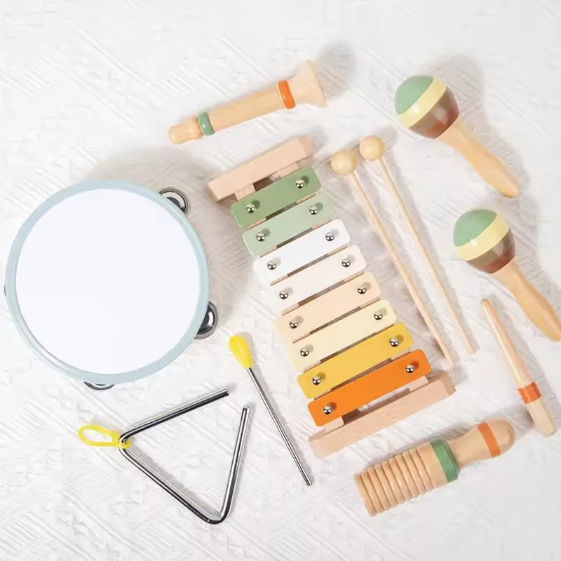 Drewniany xylofon Montessori, zestaw instrumentów perkusyjnych 6w1, zestaw do odkrywania muzyki, zabawka, instrument Orffa, zabawki edukacyjne do nauki muzyki, prezent dla dzieci