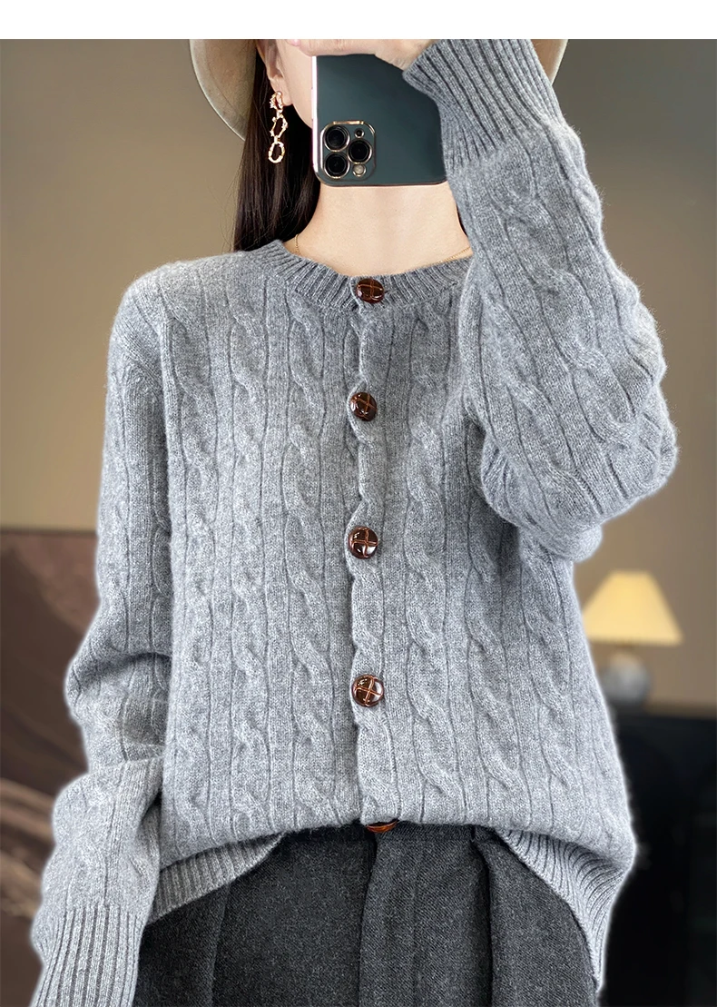 

Autumn and winter new cashmere sweater women's sweater 100% Merino wool fashion crewneck cardigan warm base shirt top