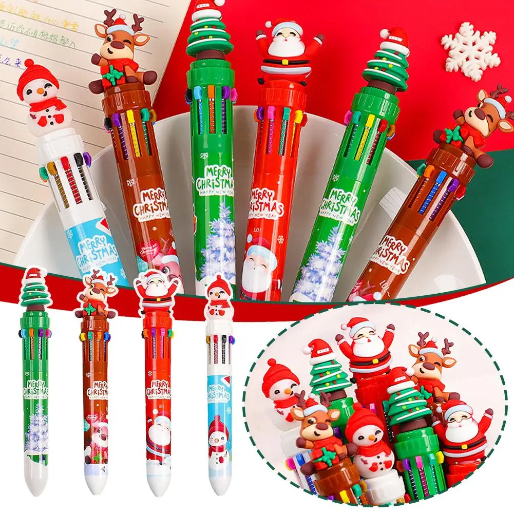 Christmas Ballpoint Pen 10-Colors-in-1 Multicolor Pen For Christmas Stocking Stuffer Christmas Party Favor Supplies U2J7