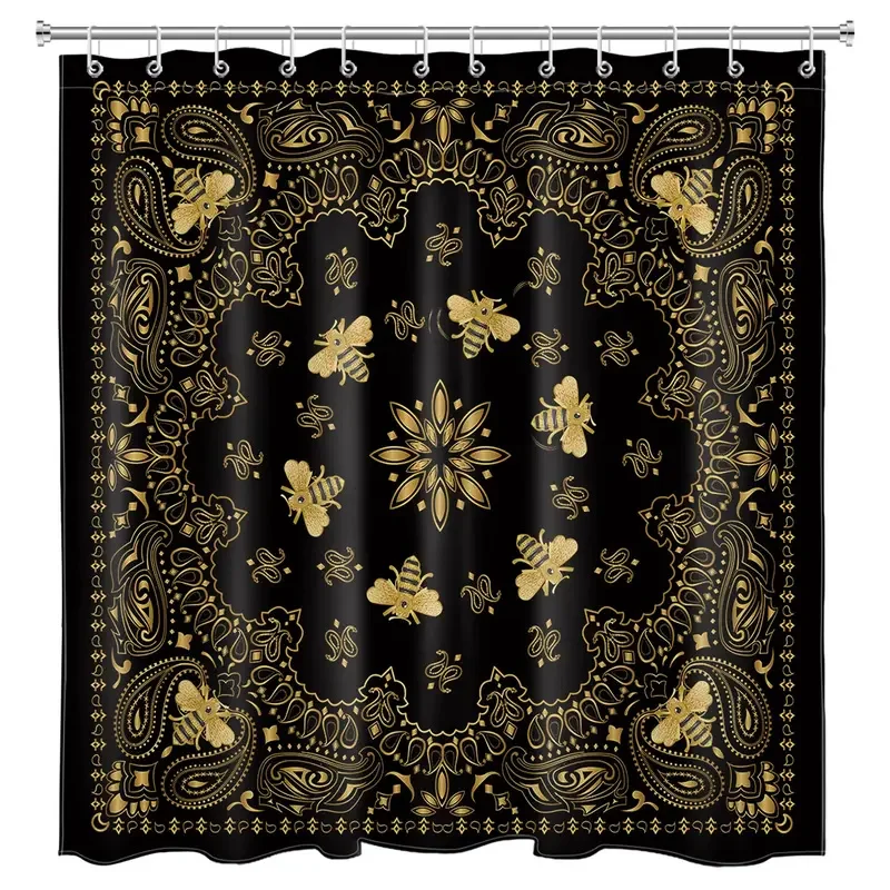 Antique Shower Curtain,Victorian Style Medieval Motifs with Classic Baroque Oriental Shapes,Cloth Fabric Bathroom Set with Hooks