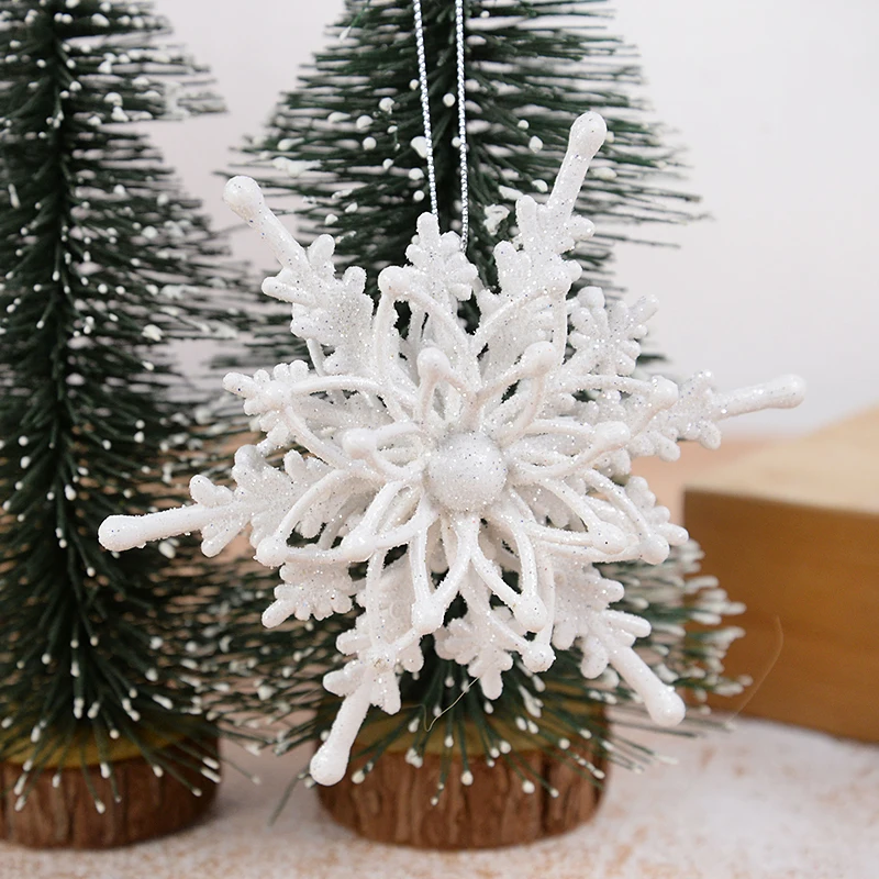 12cm Christmas 3D Snowflake Pendants Ice Glitter White Snowflake Xmas Tree Hanging Decoration For Home New Year 2023 Noel Gifts