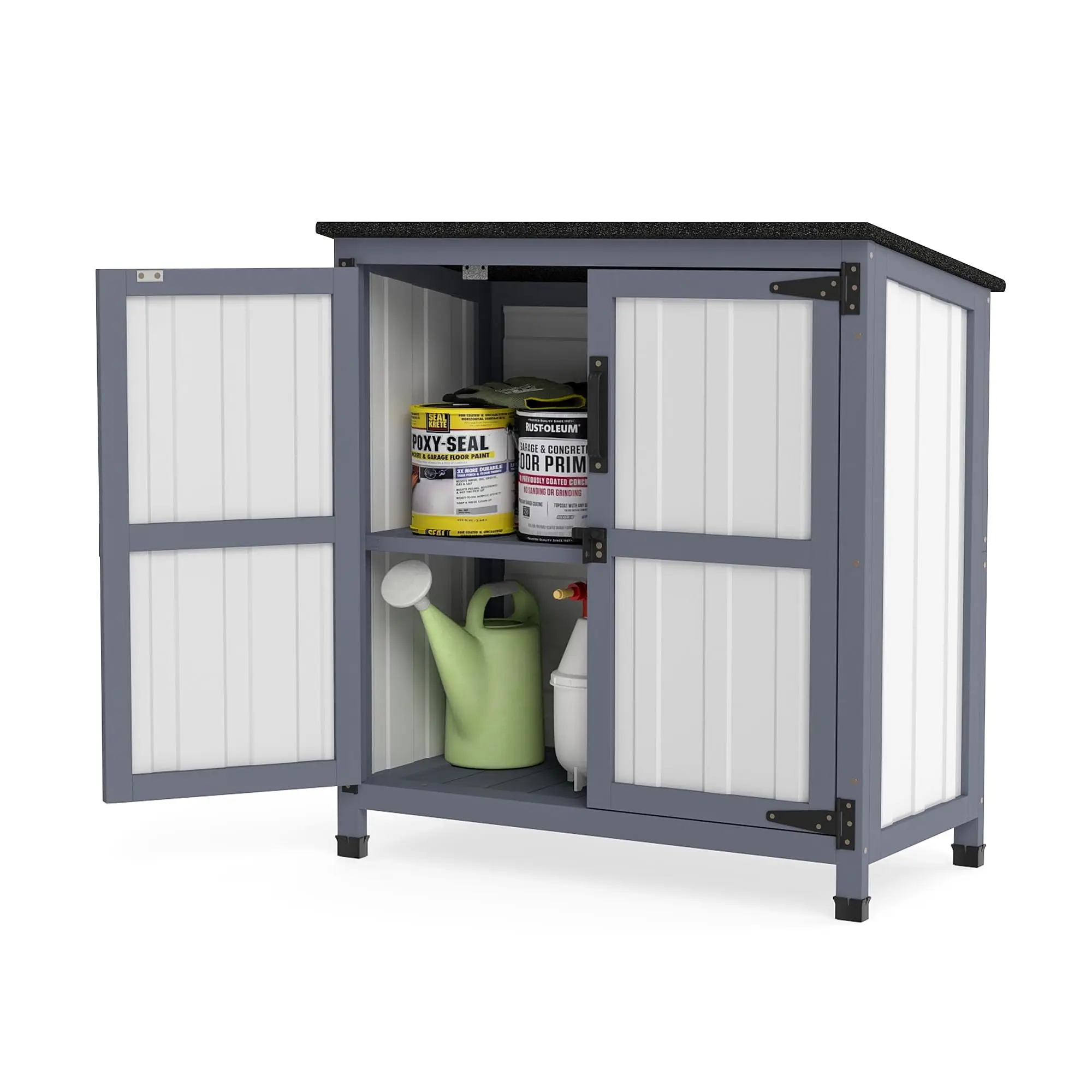 Gray Outdoor Storage Cabinet with Steel Lining, Adjustable Shelf, Asphalt Roof, and Magnetic Closing Do for Patio
