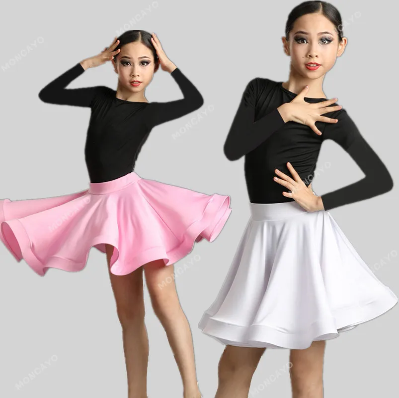 Girl Short Sleeves Standard Latin Dance Dress Children Ballroom Dance Dresses Kids Salsa Rumba Cha Cha Samba Tango Top Skirt