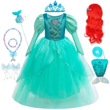 Meerjungfrau Kleid Mädchen Cosplay Ariel Kostüm Kinder Langarm Geburtstag Weihnachten Vestido Kinder Prinzessin Thema Party Tüll Kleid