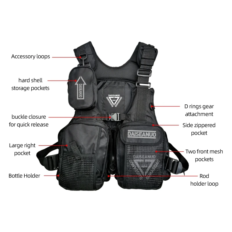 Daiseanuo Men Professional Multi-functional Life Fishing Vest Outdoor Sports Fishing Tackle Fly Swimming Adjustable Buoyant Vest