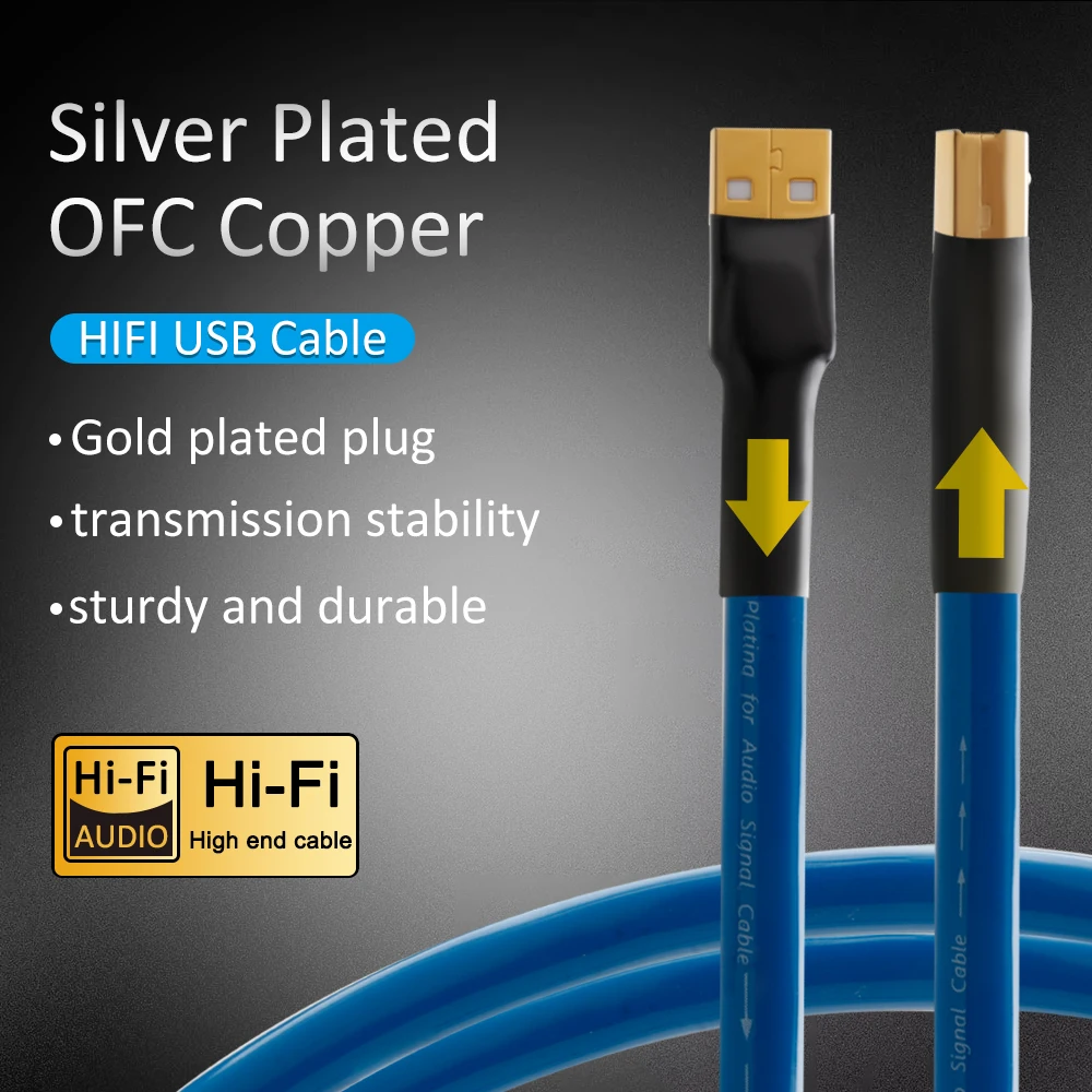 Preffair Silver-Plate USB Cable with Gold-plated plug USB2.0 A to B Digital Audio DAC Cable Professional USB 2.0 version Laptop