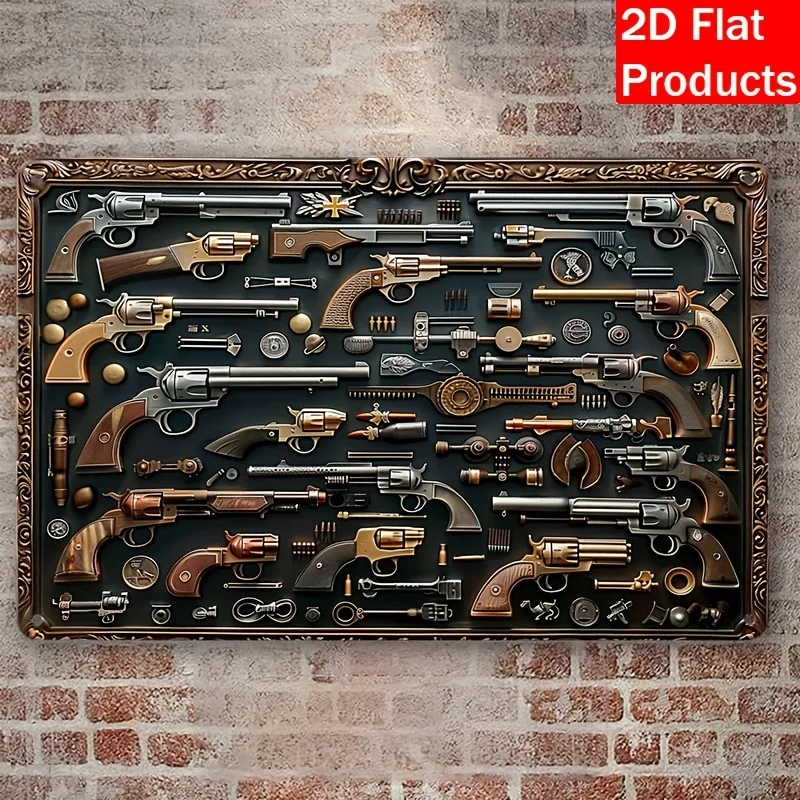 [Metal Decorative Plaque] Vintage Gun Collection Metal Aluminum Decorative Plaque and Ornaments, ,  , Square Wreath Sign, Best G