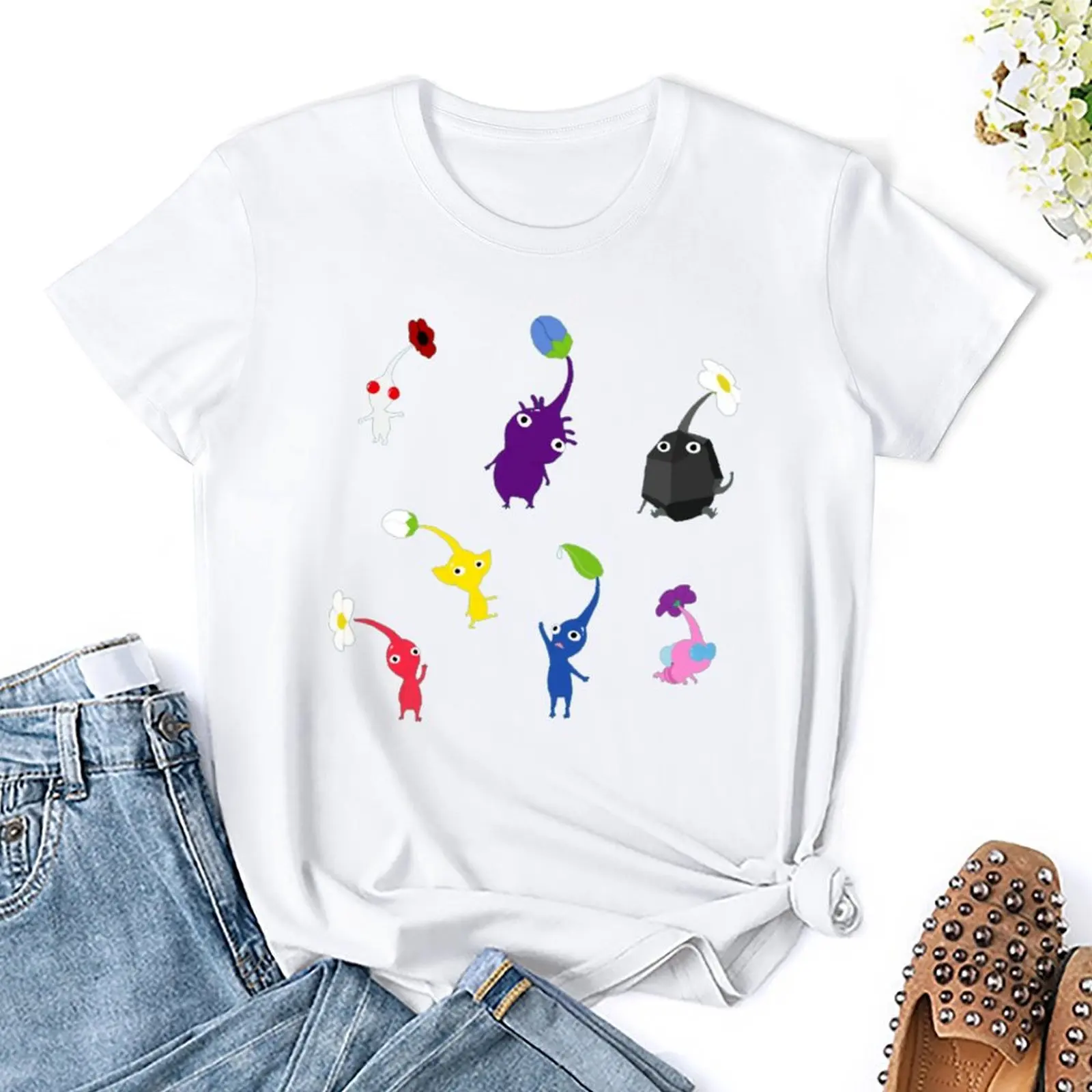 Pikmin Classic Crewneck T-shirt Sport Tees Classic Funny Novelty Fitness