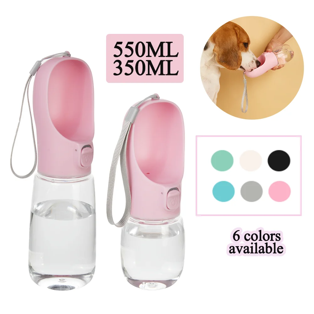 Botella de agua portátil de 350ml y 550ml para perros y gatos, taza para beber con cordón, alimentador de agua a prueba de fugas para cachorros y gatitos, suministros para mascotas al aire libre