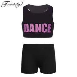 Kids Girls Ballet Dancing Suits 2 Piece Racerback Tank Crop Top with Boyshorts Gymnastics Yoga Sport Outfits Activewear Sets