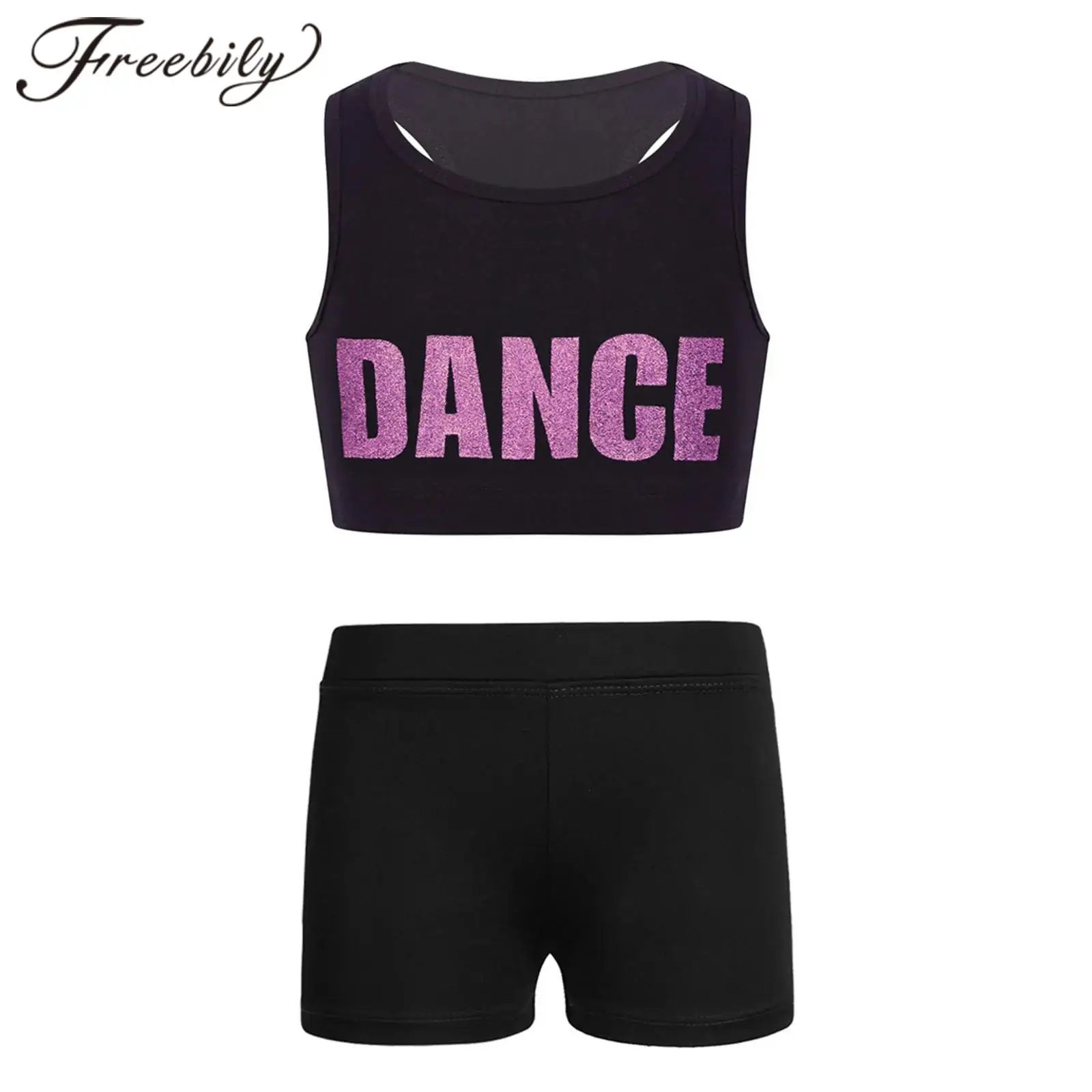 Kids Girls Ballet Dancing Suits 2 Piece Racerback Tank Crop Top with Boyshorts Gymnastics Yoga Sport Outfits Activewear Sets