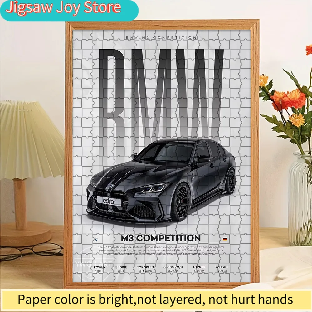 

Бумажный пазл-головоломка с изображением черного BMW M3 Competition Spec, художественный принт, настенный декор, современный немецкий высокопроизводительный спортивный седан, технический дизайн