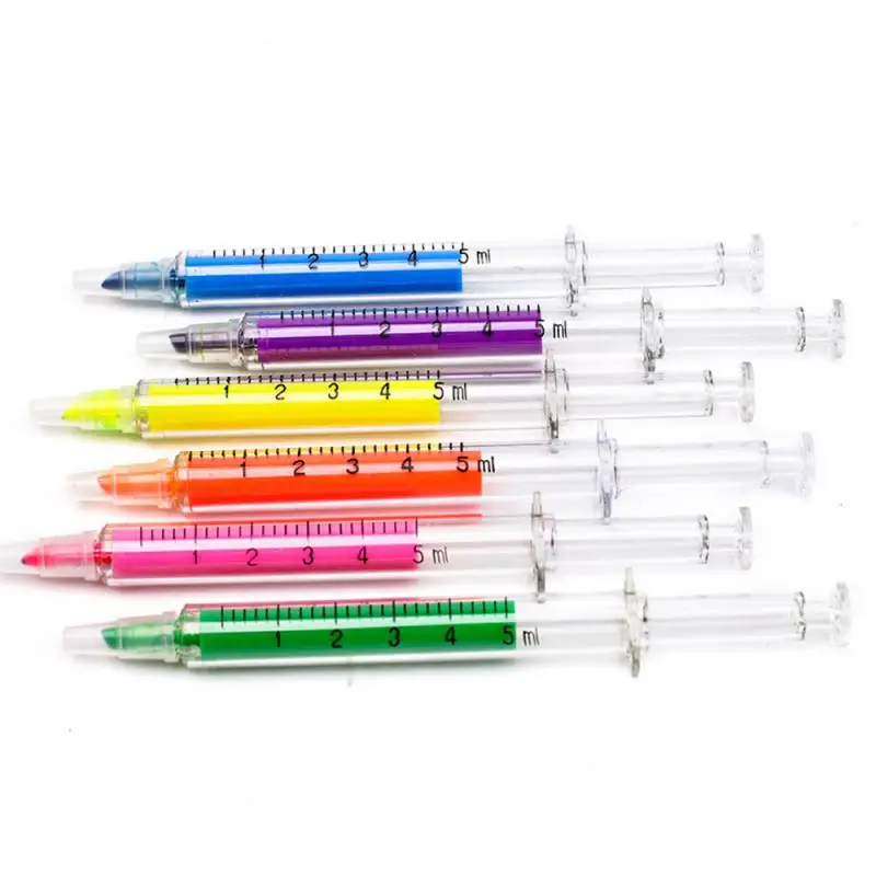 Kawaii Syringe Highlighter Pen Syringe Needle Shape Mechanical Color Ballpoint Pen For Office School Marker Writing Tool