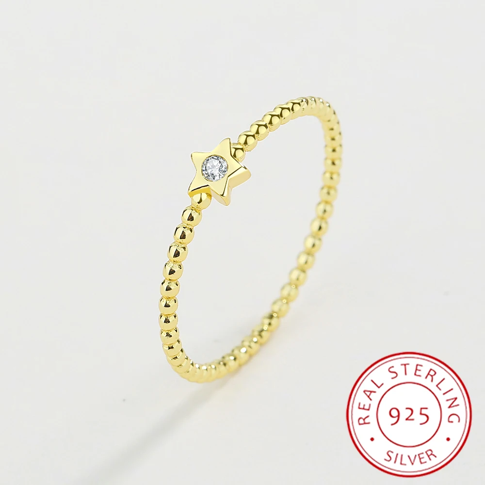 

2022 NEW Fashion Star Gold String Shape Ring For Women S925 Sterling Silver Zircon Crystal Crown Stone Wedding Gift Jewelry