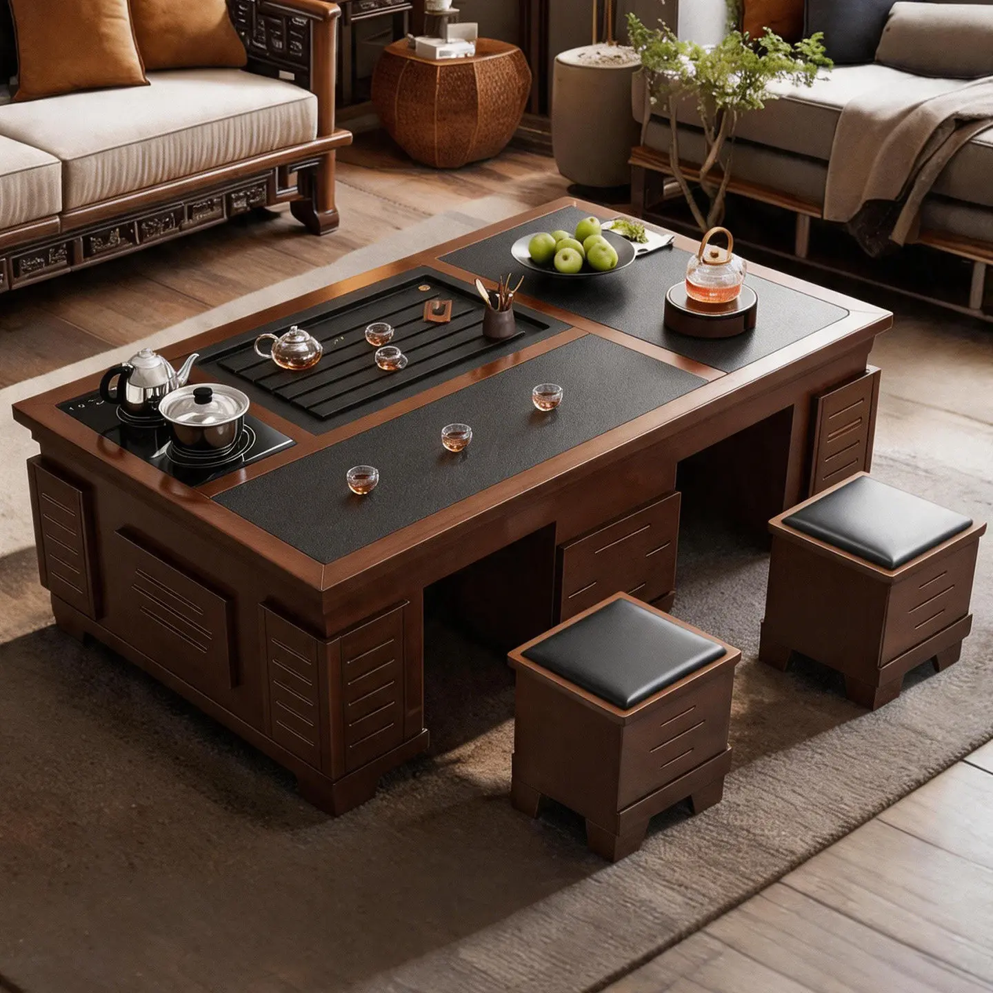 Fiery stone Kung Fu tea table Living room Home solid wood office Integrated embedded tea table Tea table