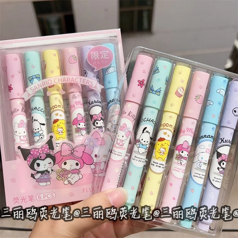 Sanrio Hello Kitty Highlighter Pen Cute High Appearance Soft Head Student Classroom Marker Pen Multi-Color Pen Cartoon Pen Gift