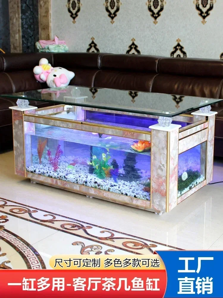 Change Water Rectangular Coffee Table Fish Tank Living Room Ecological Glass Aquarium Small Large Creative Tea Table Turtle Jar