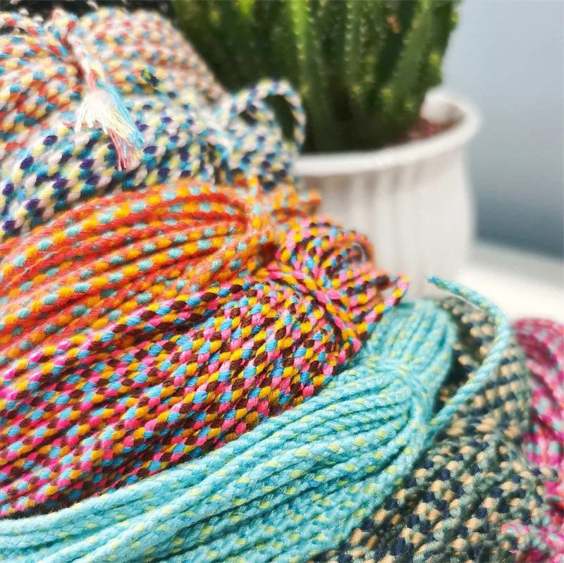 2mm 100Yards Three-Color Four-Strand Braided Cotton Woven Rope Twist Jewelry Line DIY Hand Rope Lanyard Necklace Hanging Cord