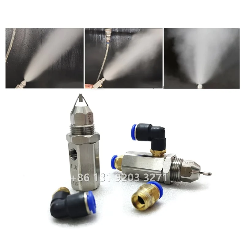 Air Atomizer Spray Nozzle Ultrasonic Nozzle Dry Fog Super Fine Mist Air Atomizing Nozzle 304 Stainless Steel Dust Removal Nozzle