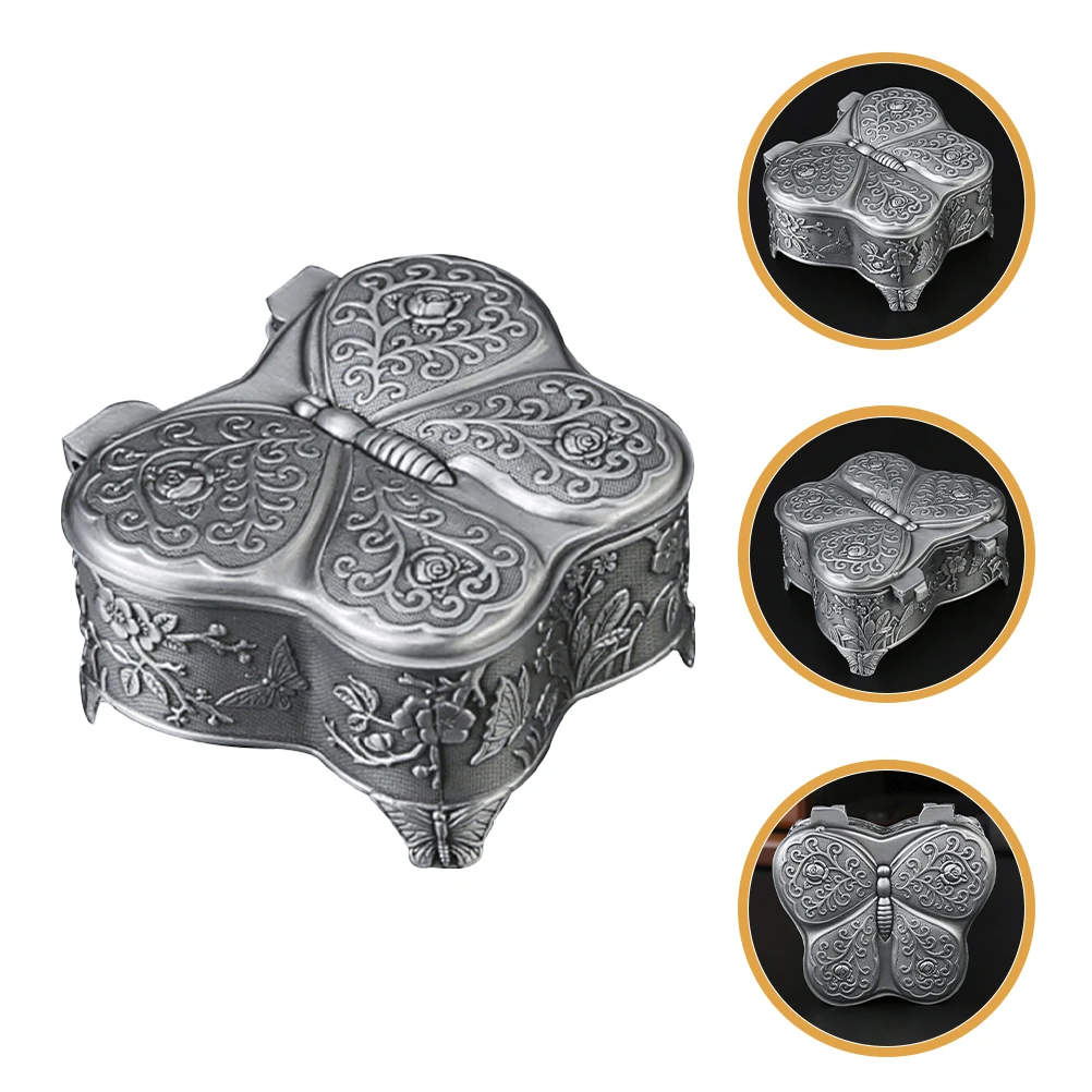 

Jewelry Storage Box Ring Holder Display Small Travel Case Butterfly Silver Child