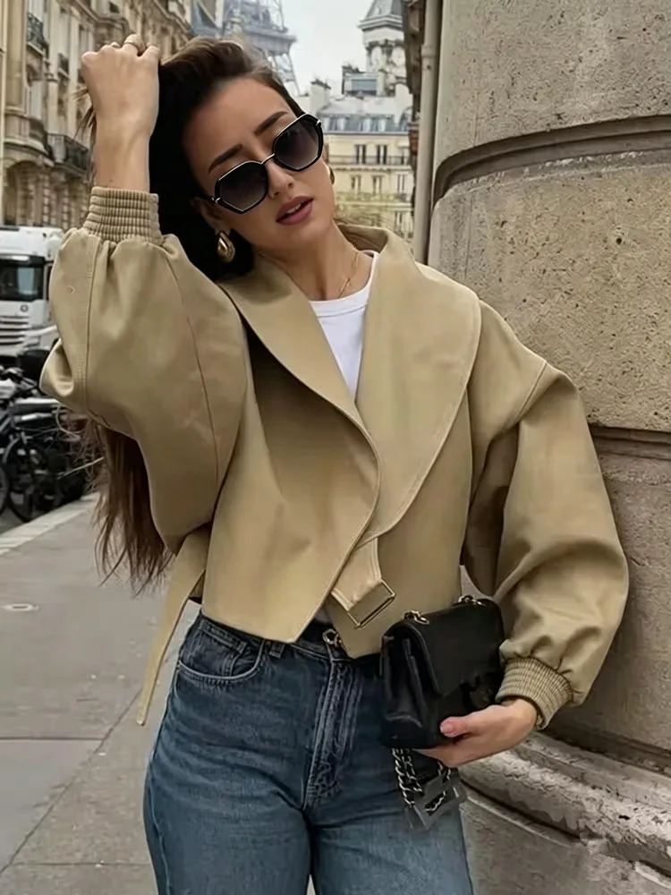 Elegante Chaqueta Bomber con Solapa para Mujer, Abrigo de Manga Larga para Primavera y Otoño, Abrigos Sólidos para Dama, Ropa Exterior Casual Chic de Estilo Urbano