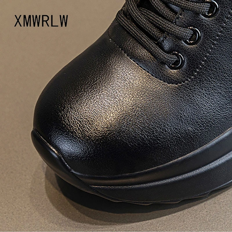 XMWRLW Women's Autumn Winter Shoes Genuine Leather Hidden Heel Women Winter Shoes Black White Sneakers Woman Warm Plush Shoe view 6