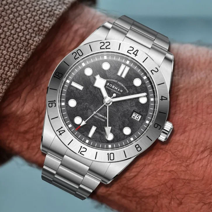 

BORMAN мужские автоматические часы 40 мм GMT модные механические наручные часы 10ATM водостойкие светящиеся сапфировое зеркало NH34 стальной безель