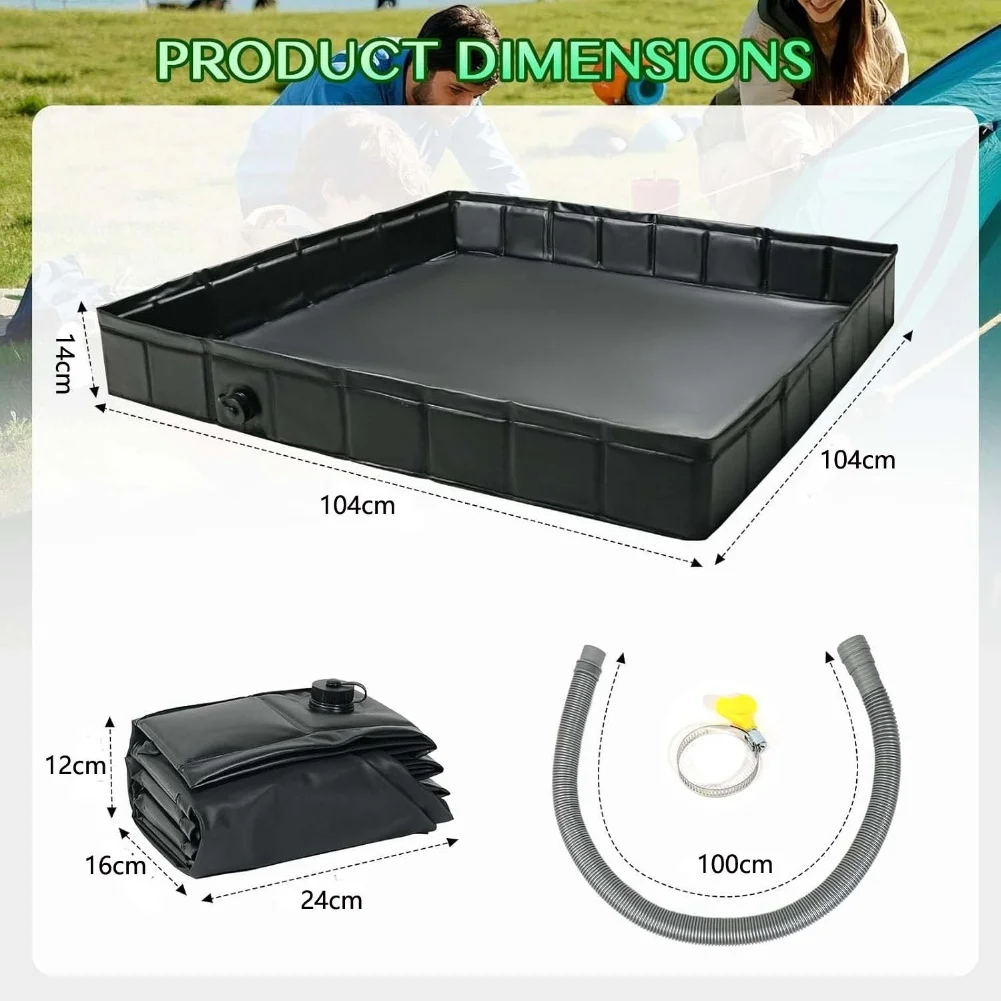 Foldable Shower Base Tray with Side Drain Hose 100cm for Portable Outdoor Shower Tent Base and Pet Bathing Convenience