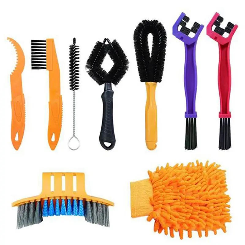

9 Piece Bike Chain Cleaning Brush Gear Brush, Cleaning Tools For All Types Of Bikes-A00E