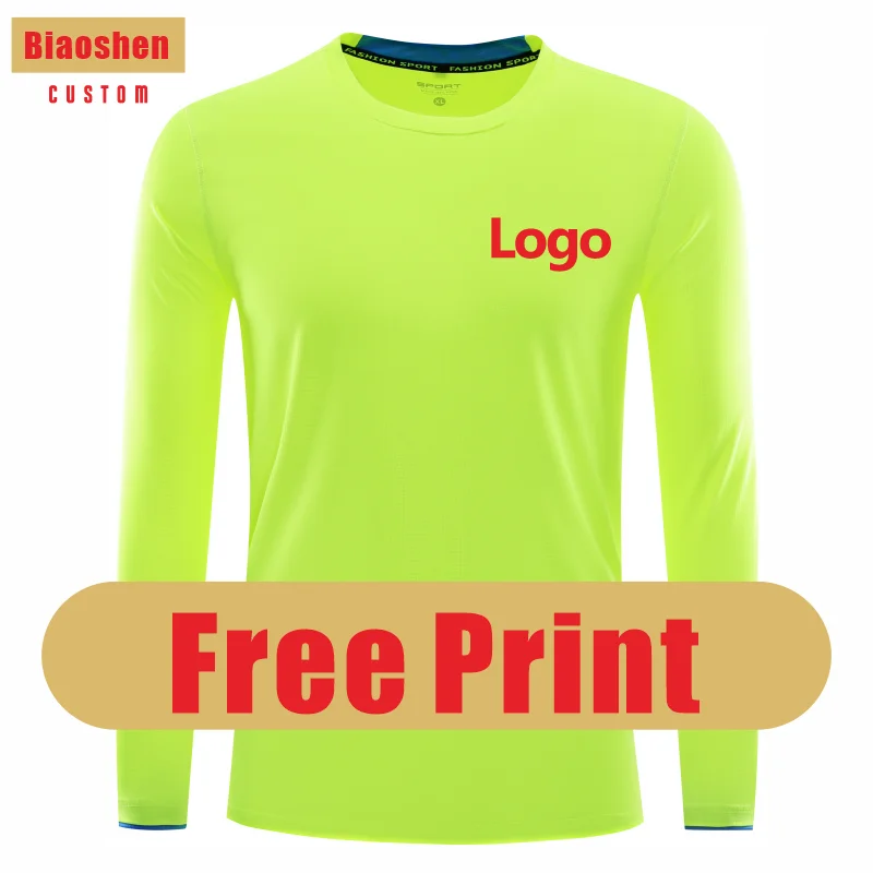 Biaoshen Langarm Sport schnell trocknende T-Shirt benutzer definierte Logo-Druck persönliche Design Firma Marke Stickerei 8 Farben o Hals Tops