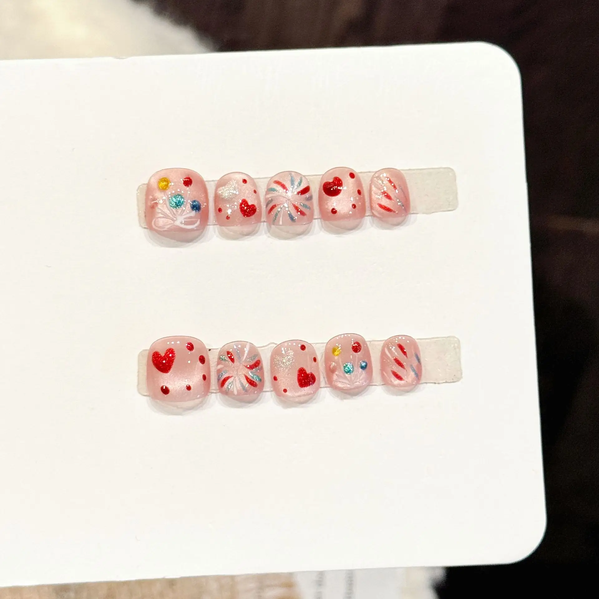 10PCS Handmade Cartoon Kids Press On Nails Safe Non Toxic for 3 10 Years Old Girls With 4-PIECE Tool Adhesive Nail Glue Tabs