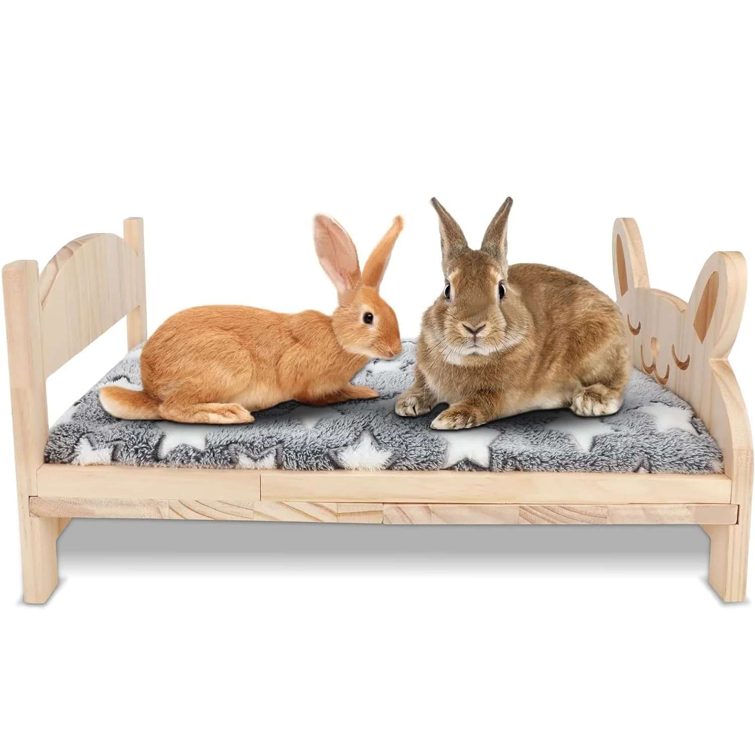 Cama de madera para conejos, cama plegable de madera para mascotas 2 en 1 con cojín extraíble, cama para animales pequeños para conejos, conejillos de indias, gatitos